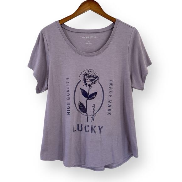 Lucky Brand Womens XL Rose Graphic Scoop Neck T-Shirt Purple Boho FLAWS - Picture 1 of 11